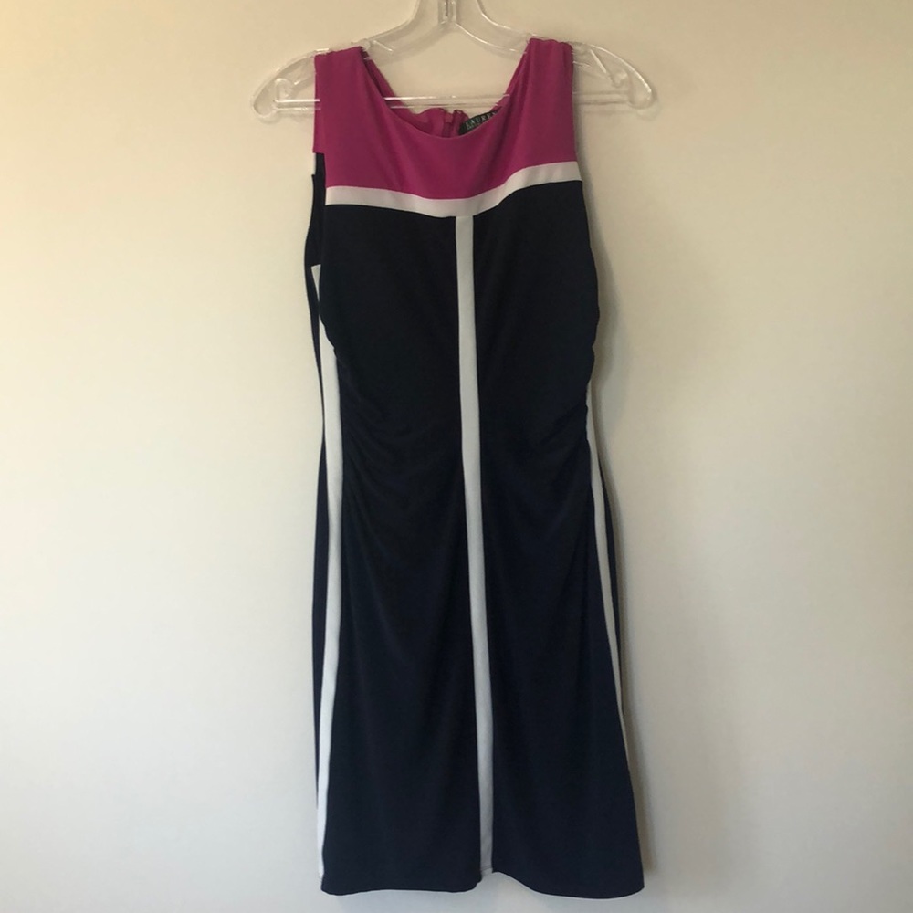 Lauren Ralph Lauren Black, White & Pink Sleeveless Sheath Dress
